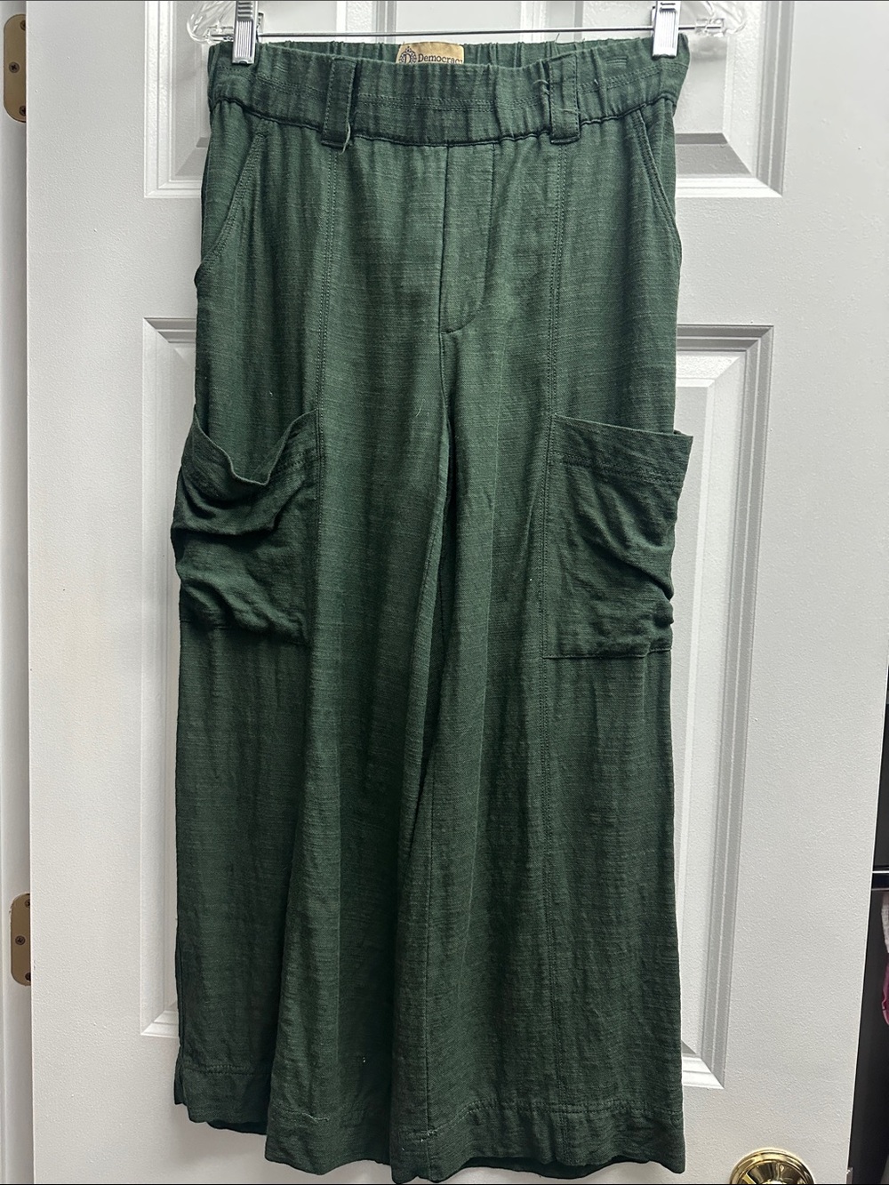 Democracy Forest Green Wide-Leg Cargo Pants Linen